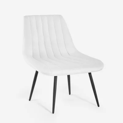 Image de Fauteuil de salon design moderne assise côtelée tissu velours Rajin - Blanc