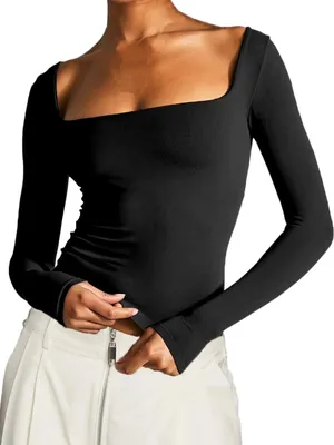 Immagine prodotto di Solidchoice - Canotta cropped a maniche lunghe da donna, con scollo quadrato