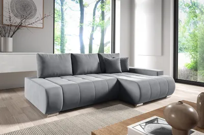 Produktbild von Ecksofa Schlafsofa ELMO Stoff Monolith Grau Ottomane Rechts