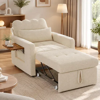 Produktbild von INONEFT 3-in-1 Schlafsofa mit Schlaffunktion,Schlafsessel mit 5-Fach Verstellbarer Rückenlehne, Ausziehbarer Relaxsessel, Klappsessel,Chenille,Beige