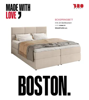 Produktbild von BroMARKT Boxspringbett BOSTON mit 2 Bettkasten, Bonell-Matratze, Polsterbett, Bett (Beige, Cosmic 10, 160 x 200 cm)