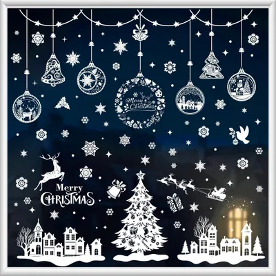 Image de Décorations de Noël pour fenêtres, 244 pièces, autocollantes, en PVC, réutilisables, décorations d'hiver