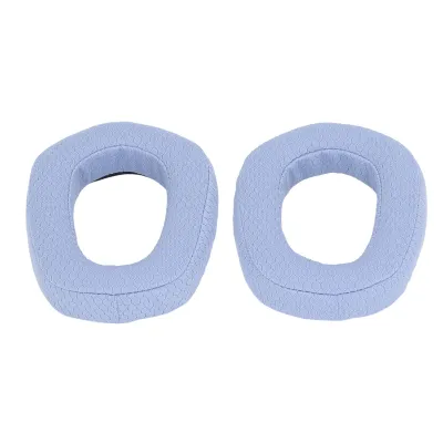 Two light blue ear pads for headphones are shown against a white background.