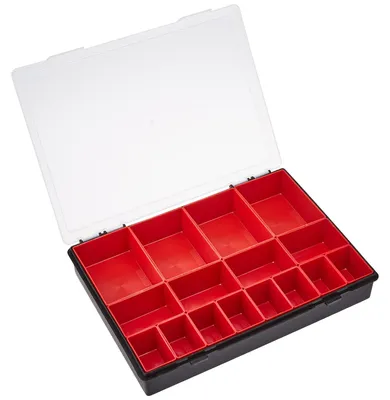 Produktbild von Sortierbox Sortimentsbox Aufbewahrungsbox mit Fächern - 16 Fächer - Schwarz und Rot - 330 x 247 x 54 mm