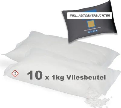 Two white dehumidifier bags are shown with a small gray bag in the upper right corner.