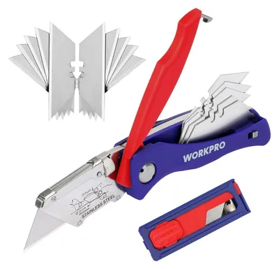 Produktbild von Faltbares Universalmesser mit Klingenaufbewahrung und Gürtelclip, 15 Ersatzklingen