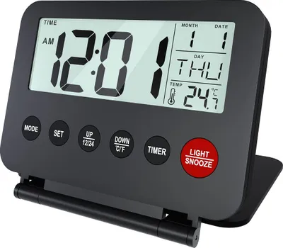 Produktbild von Reisewecker, Klappbarer Digitalwecker Batteriebetrieben mit Datum, Timer, Snooze und Temperaturanzeige, Tragbare Tischuhr für Reisen & Zuhause