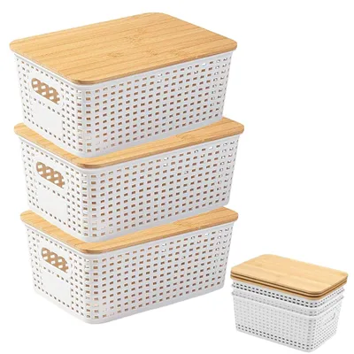 Produktbild von Omgoods – Set aus 3 Aufbewahrungsboxen mit Bambusdeckel, 5 Liter