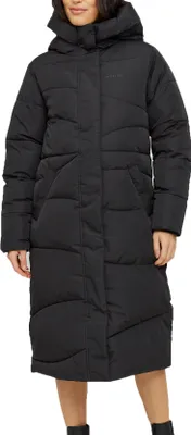 A woman wearing a black puffer coat.