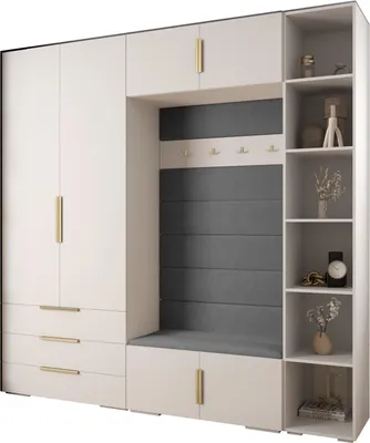 Produktbild von MEBLE KRYSPOL Inova 1 Möbelset Garderobe, 236,7x240x47cm - Weiß, Manila 16, Gold