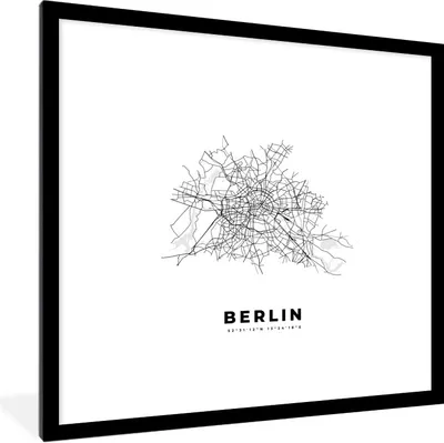 Produktbild von MuchoWow® Gerahmtes Poster Deutschland - Berlin - Stadtplan - Karte - Schwarz-Weiß - Karte 40x40 cm - Poster mit Schwarzem Bilderrahmen Wandposter Rahmen Foto Bilder - Poster - Plakat im Rahmen