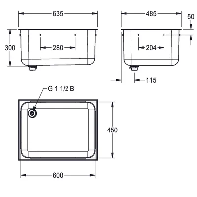 Immagine prodotto di Lavabo da incasso KWC AR, ANIMA, acciaio inox, 635x300x485 mm, scarico posteriore sinistro