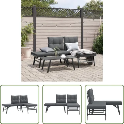 Immagine prodotto di The Living Store Panche da giardino con cuscini 2 pezzi in acciaio verniciato a polvere nero