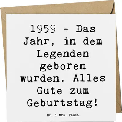 Produktbild von Mr. & Mrs. Panda Grußkarte Spruch 1959 Geburtstag - Weiß - Geschenk, Leben feiern, anlasskarte, Glückwunsch, besondere Geburtstagsglückwünsche, Geburtstagsgeschenk, Liebe