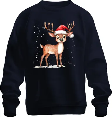 Produktbild von Weihnachtsrentier Niedliches Aquarell Kinder Geschenk Winter Süß Uni Sweatshirt Pullover, Navy, 3XL