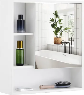 Produktbild von CLIPOP Badezimmerschrank,Spiegelschrank,3-Regal-Schrank,55x16x61cm Hängeschrank,Aufbewahrungsschrank mit 1 Tür