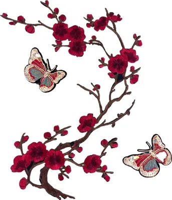 Produktbild von Rosa Blüten-Schmetterlings-Emblem-Patch-Set zum Aufbügeln