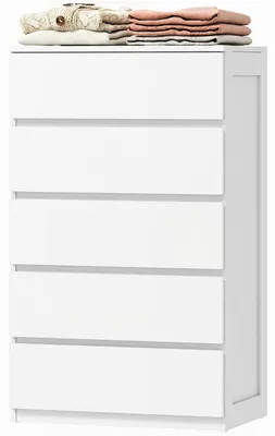 Produktbild von Holzkommode mit 5 Schubladen und geriffelten Griffen, 60 x 38 x 100 cm, Wei?
