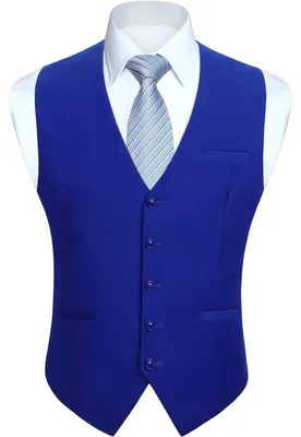 Obrázok produktu pre Sako (vesta) pre pánov, formálne, jednofarebné, s výstrihom do V a vreckami, v odtieni kráľovská modrá, veľkosti XS-4XL
