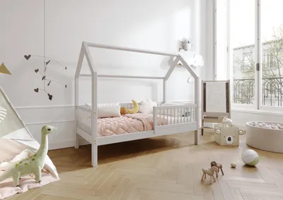 Obrázok produktu pre TIMBEE ZOJA domček detská posteľ drevená posteľ do detskej izby - sivá - 70x140 - 23cm nohy