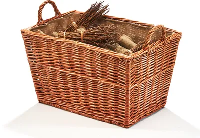 Obrázok produktu pre Koš na drevo Kobolo Kôš na drevo na palivové drevo Prútie s jutovou tkaninou a rukoväťou Krbový kôš Vak na palivové drevo Dekoratívny kôš Transportný kôš Vak na drevo Kôš na noviny Koše