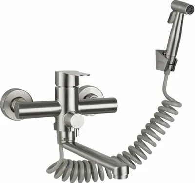 Produktbild von Wandmontierter Einhebel-Küchenhahn mit Handbrause und Sprühpistole, Küchenspüle, Edelstahlhahn, Warm- und Kaltwasser, Waschwanne, Warm- und Kaltwasserhahn.