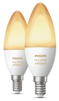 Produktbild von Philips Hue White ambience Doppelpack, E14, Intelligentes Leuchtmittel, Bluetooth/Zigbee, Weiß, LED, E14, B39