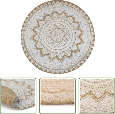 Produktbild von The Living Store Teppich Jute Geflochten Bedruckt  90 cm Rund