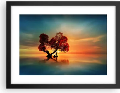 Produktbild von Gerahmtes Poster - Schwarzer Rahmen - See Natur Nacht - 40x30 cm - Wand Bild - Wanddeko - Wandbilder - Kunstposter - Wandposter - Bilderrahmen - Bilder - Kunstdruck - Wandbild - P2BAA40x30-3458