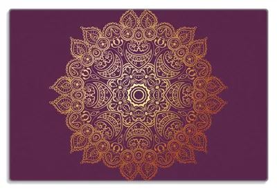 Produktbild von Wallario Frühstücksbrettchen aus Glas 20 x 30 cm mit rutschfesten Füßen, Motiv goldenes Mandala auf violettem Hintergrund