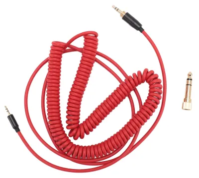 Zdjęcie produktu dla Kabel słuchawkowy spiralny, z pozłacanym wtykiem, kabel zamienny do słuchawek NC700, QC45, QC35, QC25, OE2, OE2i, SoundTrue (czerwony)