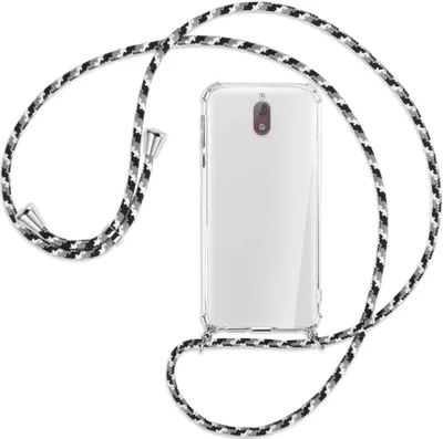 Produktbild von Handykette Backcover-Schutzhülle mit Band (Metall silberfarben) für Nokia 3.1 - schwarz/grau/weiß