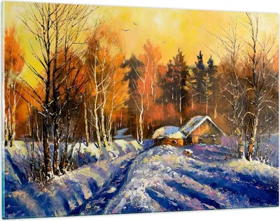 Produktbild von Bilder auf glas - Winter Wald Wiese - 120x80cm - Glasbilder - Wandbilder - Kunstdruck - zum Aufhängen bereit - Wanddekoration aus Glas - Glas Bilder - Wandbild auf Glas - Einteilig - GAA120x80-3535