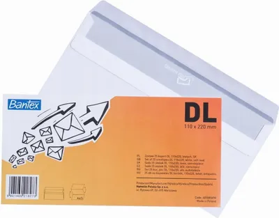 Zdjęcie produktu dla Koperta biała DL 22x11cm 50szt BANTEX