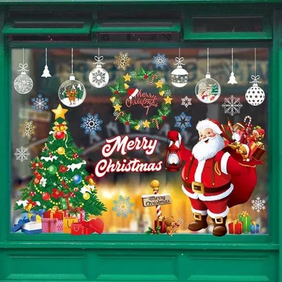 Immagine prodotto di Adesivi da finestra natalizi: Babbo Natale e fiocco di neve – Decorazioni in PVC