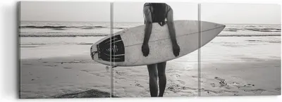 Produktbild von Bild auf Leinwand - Leinwandbild - 3 Teile - Frau Strand Surfen - 120x40cm - Wand Bild - Wanddeko - Wandbilder - Leinwanddruck - Bilder - Wanddekoration - Leinwand bilder - Wandbild - CA120x40-5036