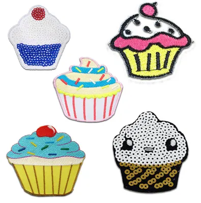Produktbild von Aufnäher für Kinder - Muffin Set 5 Stück - Aufnäher, Bügelbild, Aufbügler, Applikationen, Patches, Zum Aufbügeln