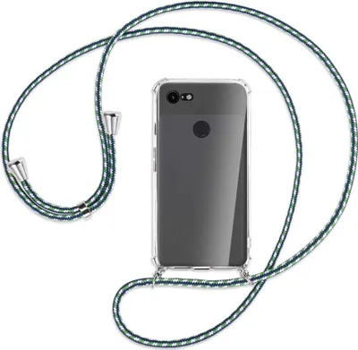 Produktbild von Handykette Backcover-Schutzhülle mit Band (Metall silberfarben) für Google Pixel 3 - grün/blau/weiß
