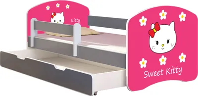 Zdjęcie produktu dla ACMA łóżko młodzieżowe łóżko dziecięce kompletny zestaw z materacem stelaż listwowy i zabezpieczenie przed wypadnięciem szary 16 Sweet Kitty 2 140x70 + podstawa łóżka