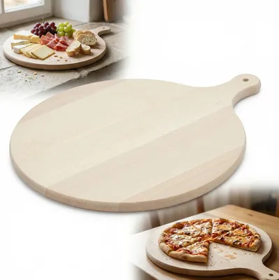Obrázek produktu pro Krájecí prkénko kulaté s rukojetí 40 cm z bukového dřeva na krájení