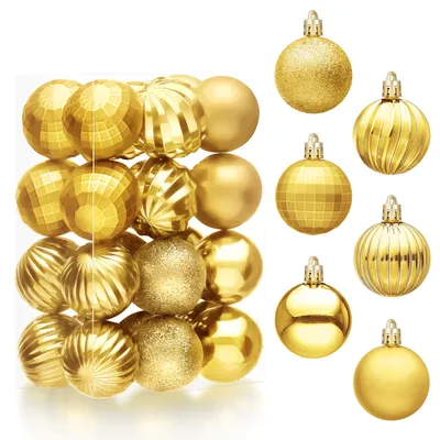 24 goldene Mini-Weihnachtskugeln, 4,1 cm, unzerbrechlich, Set