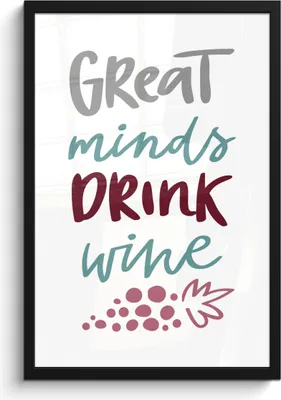 Produktbild von MuchoWow® MuchoWow® Gerahmtes Poster Weinzitat "Große Geister trinken Wein" mit Trauben 40x60 cm - Poster mit zchwarzem Bilderrahmen - Papierdruck - Wandbilder