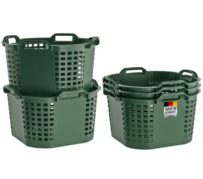 Image de BURI 5x paniers de récolte Panier de jardin 50L  Germany Panier empilable - qualité alimentaire Panier à fruits 54x31cm Panier empilable Panier à pommes de terre emboîtable, vert