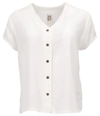 Produktbild von Luftiges Basic Blusentop, Kurzarm Bluse - Naturweiß, Damen, Viskose, Größe: L