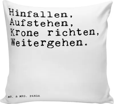 Produktbild von Mr. & Mrs. Panda Zierkissen Hinfallen, Aufstehen, Krone richten,... - Weiß - Geschenk, Kissen 40x40, 40 x 40, Spruch Sprüche Weisheiten Zitate Lustig Weisheit Worte, Deko