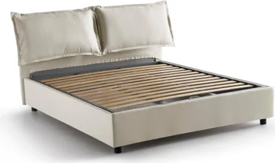 Produktbild von Doppelbett Agnese, Containerbett mit Stoffbespannung, 100%  Italy, Frontöffnung, passend für Matratze 140x190 cm, Beige