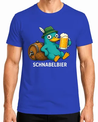 Immagine prodotto di Maglietta da uomo, blu, taglia 3XL, con immagini di: Schnabelbier, Schnabeltier, Seppelhut, birra,  , festa di addio al celibato