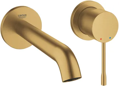 A wall-mounted faucet set with a spout and a handle.