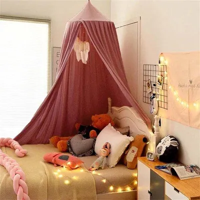 Productafbeelding van Hemeltje voor babybed, muggennet met baldakijn, katoenen gordijn voor meisjes (roze)