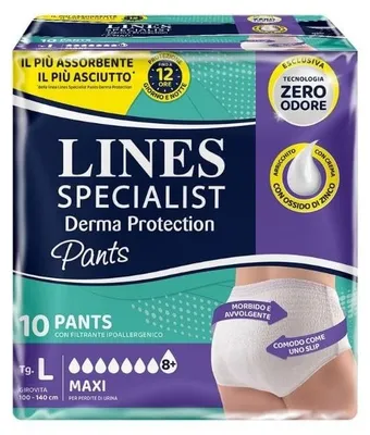 Immagine prodotto di Pannolone Per Incontinenza Lines Specialist Derma Pants Maxi L 10 Pezzi